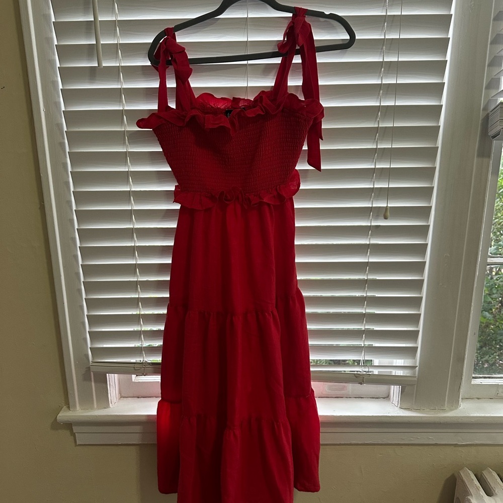 fab'rik Vibrant Red Tiered Midi Dress